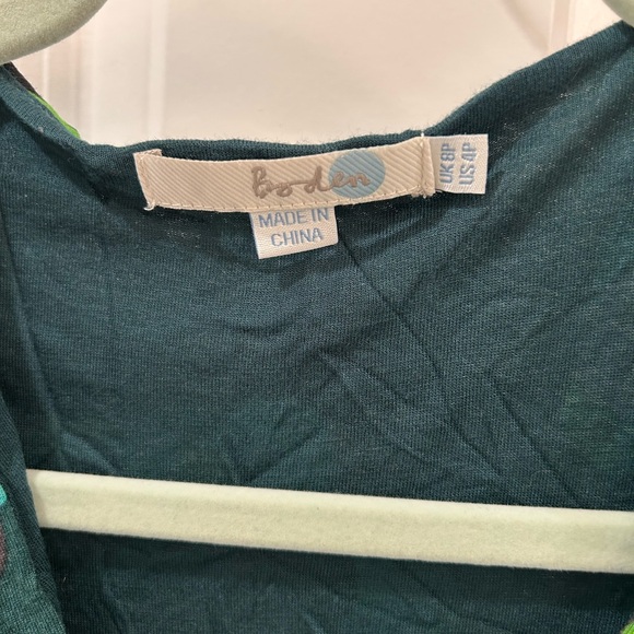 Boden Green Blue Abstract Floral Jersey Faux Wrap Midi Dress Sz 4P 3/4 Sleeve - Picture 7 of 9